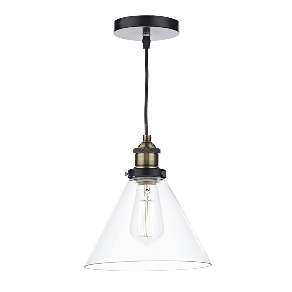 Antique Brass 1 Lamp Vintage Pendant Light with Clear Glass Shade