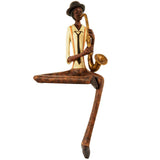 Britalia BR0260 Brown & Yellow Resin Sitting Jazz Saxophonist Musician Sculpture Figurine 38cm