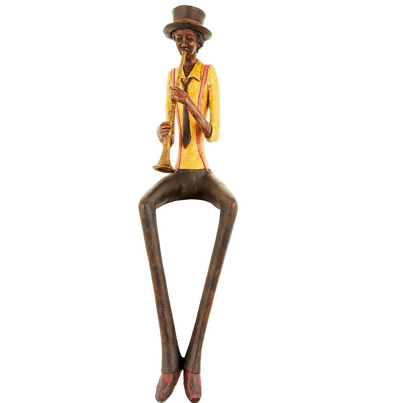 Brown & Yellow Resin Sitting Jazz Trumpeter Musician Sculpture Figurine