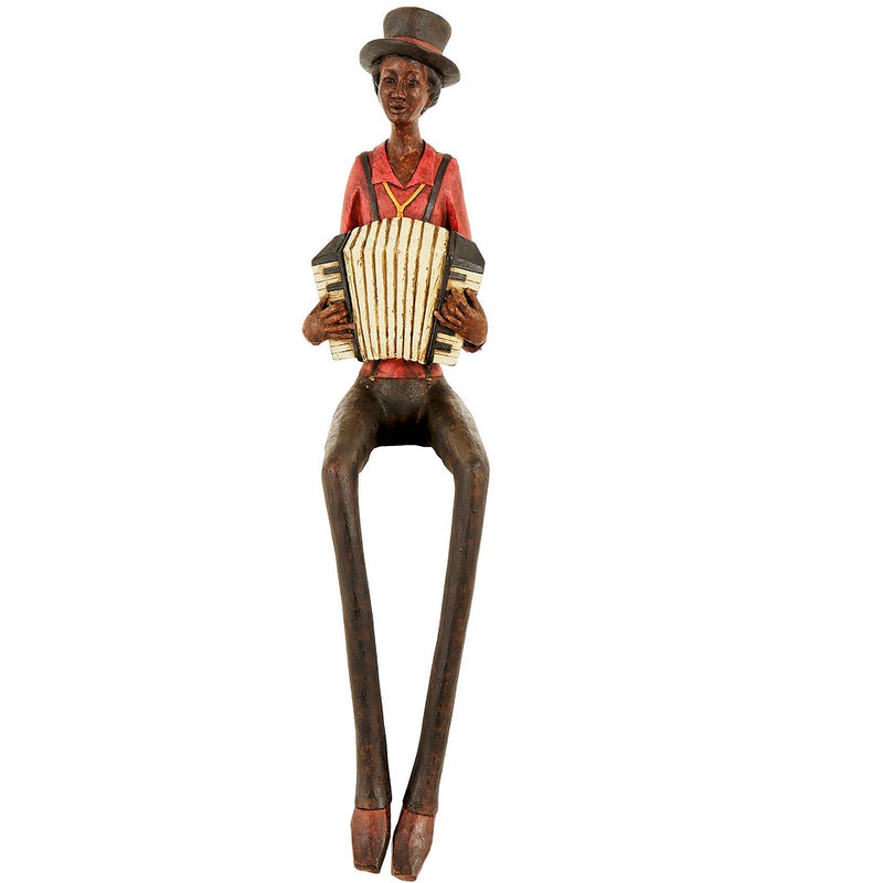Brown & Red Resin Sitting Jazz Squeeze Box Musician Sculpture Figurine