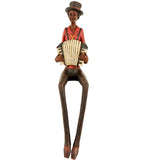Brown & Red Resin Sitting Jazz Squeeze Box Musician Sculpture Figurine