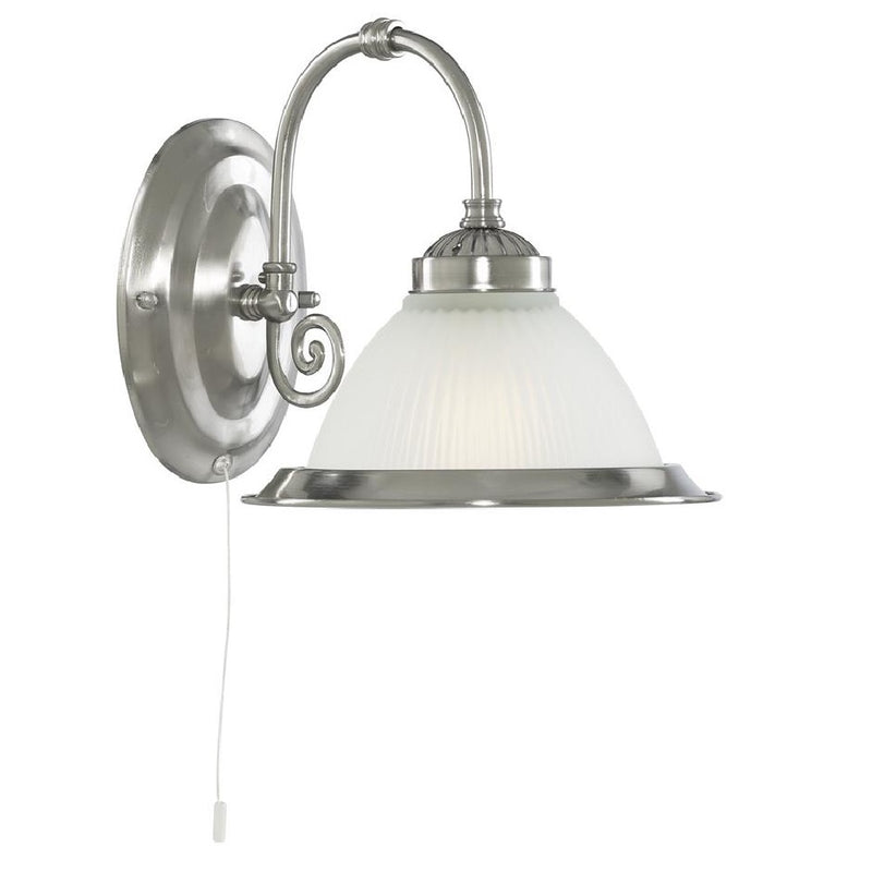 Satin Chrome Single Lamp Switched Wall Light with Acid Ribbed Glass 210mm