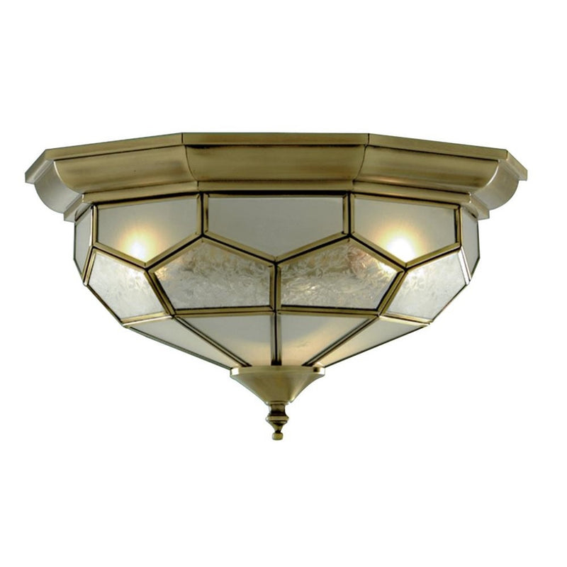 Britalia BR1243-12 Antique Brass and Acid Glass Octagonal Vintage Indoor Flush Ceiling Light - 29cm Diameter