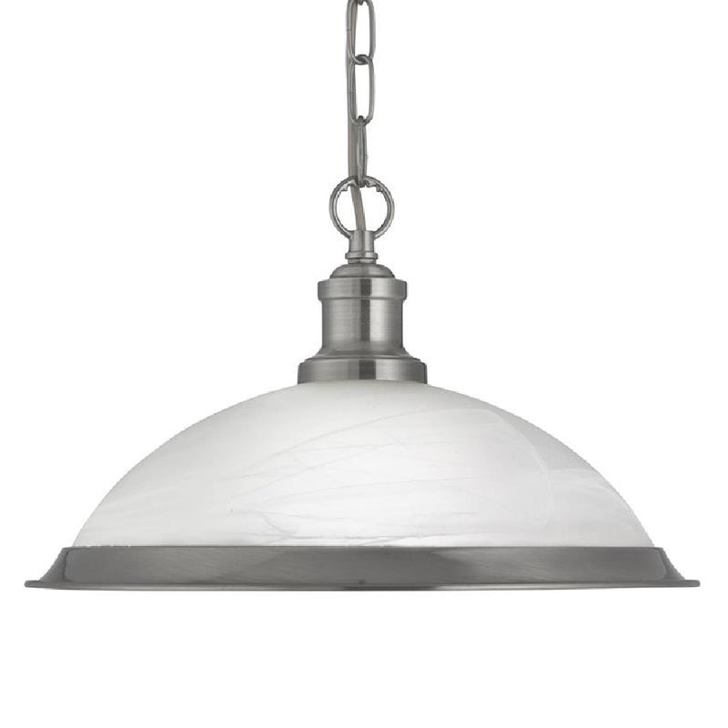 Satin Chrome & Acid Glass Vintage Dome Pendant Ceiling Light 34cm