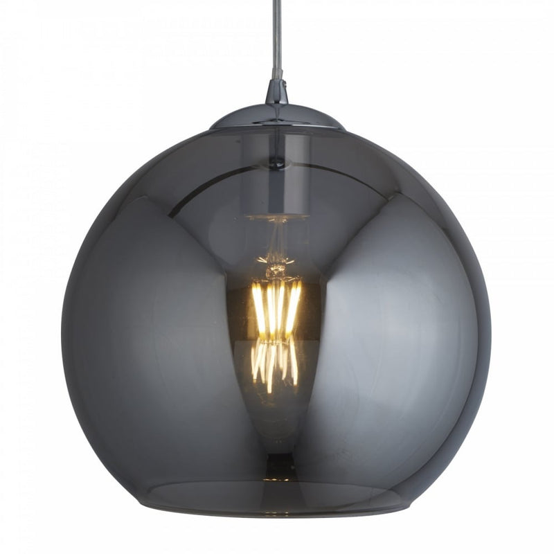 Polished Chrome & Smoked Glass Vintage Dome Pendant Light 25cm