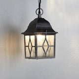 Black & Silver Outdoor Traditional Lead Glass Lantern Pendant Light 600mm