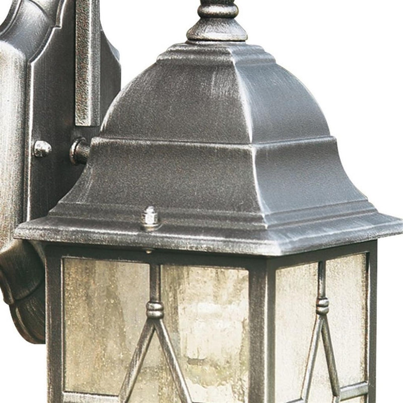 Black & Silver Outdoor Traditional Lead Glass Down Lantern Wall Light 325mm