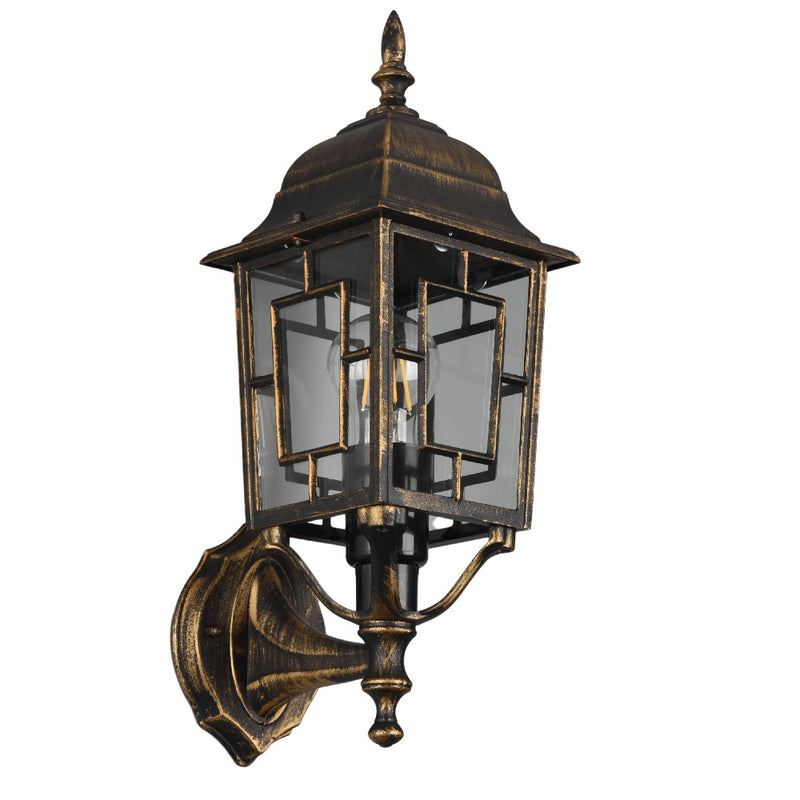 Britalia BR205960128 Antique Brass and Clear Glass Vintage Outdoor Up Lantern Wall Light - 42cm Height