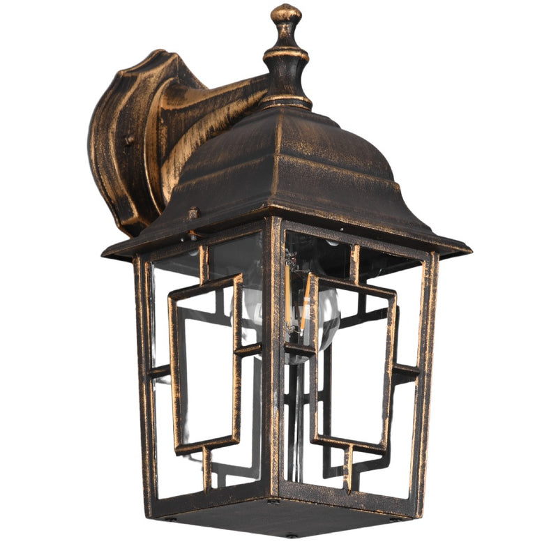 Britalia BR205967128 Antique Brass and Clear Glass Vintage Outdoor Down Lantern Wall Light - 30cm Height
