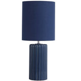 Britalia BR22353AZ Navy Blue Ribbed Ceramic Vintage Table Lamp with Linen Drum Shade - 51cm Height