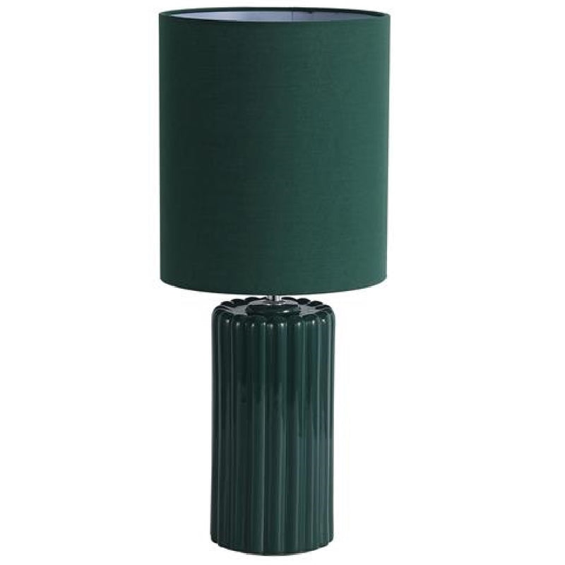 Britalia BR22353GR Forest Green Ribbed Ceramic Vintage Table Lamp with Linen Drum Shade - 51cm Height