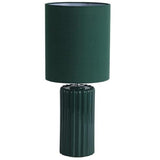Forest Green Ribbed Ceramic Vintage Table Lamp with Linen Drum Shade 51cm