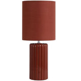 Burnt Orange Ribbed Ceramic Vintage Table Lamp with Linen Drum Shade 51cm