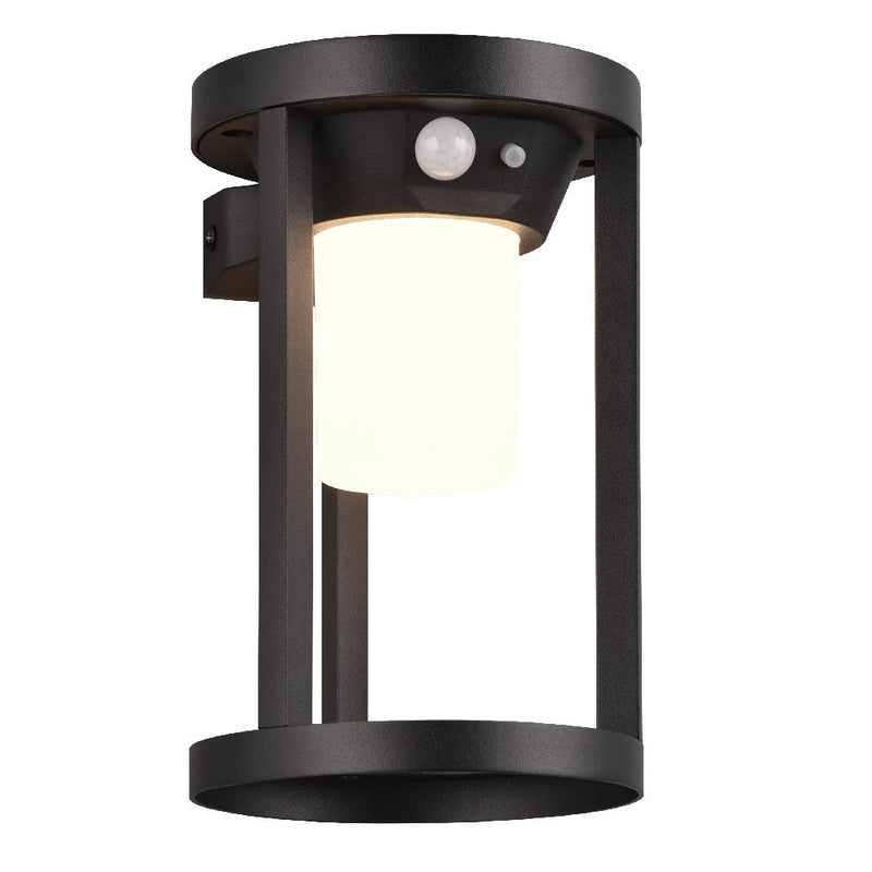 LED Matt Black Outdoor Solar Power Cylidrical Wall Light with PIR