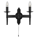 Black Wrought Iron 2 Lamp Switched Wall Light 335mm