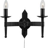 Black Wrought Iron 2 Lamp Switched Wall Light 335mm
