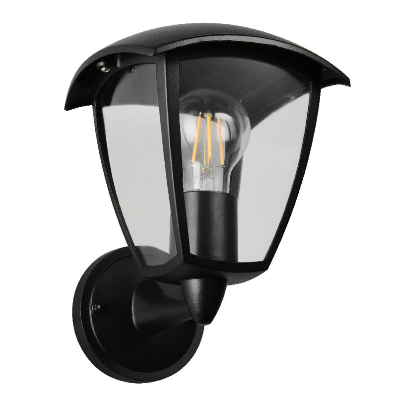 Britalia BR263260232 Black and Clear Outdoor Modern Up Lantern Wall Light IP44 - 24cm Height