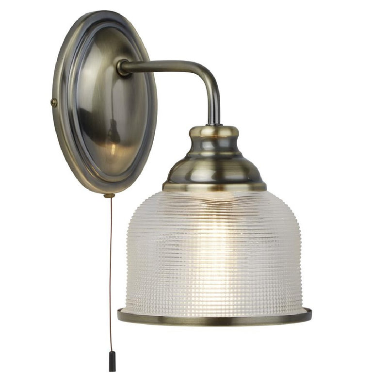 Antique Brass Vintage Wall Light with Halophone Glass Shade 245mm