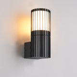 Outdoor wall mounted light with frosted diffuser and black metal frame