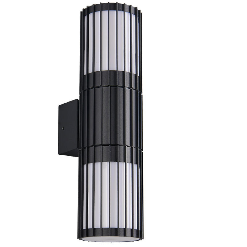 Britalia BR269460242 Black Cylindrical Modern Outdoor Up and Down Wall Lamp with Frosted Diffuser IP54 - 30cm Height