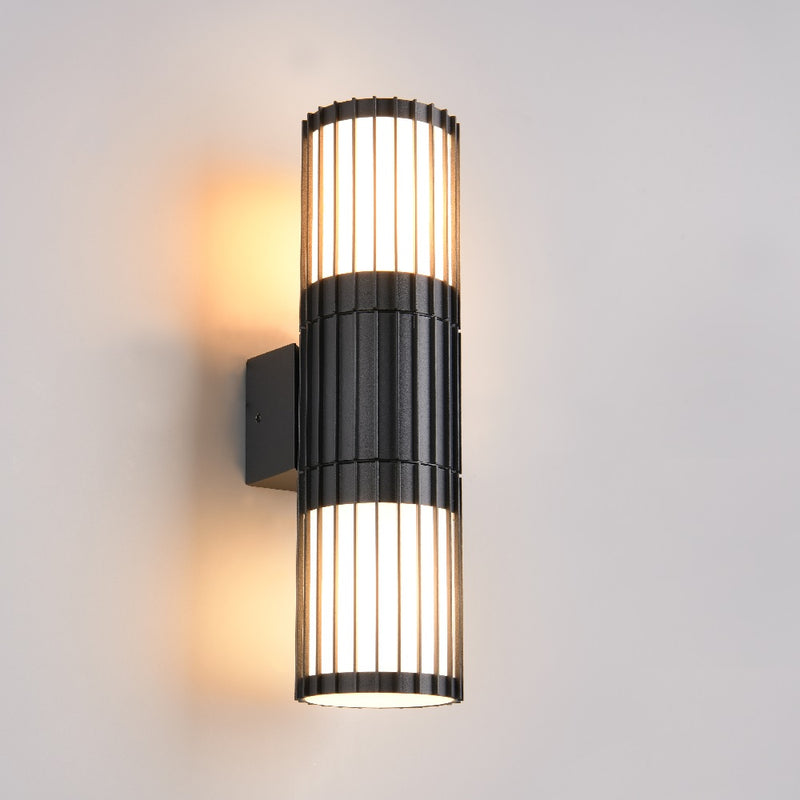 Outdoor up and down wall mounted light with frosted diffuser and black metal frame