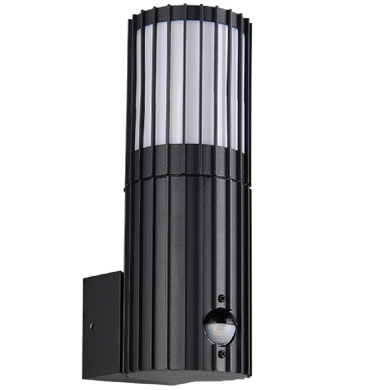 Britalia BR269469142 Black Cylindrical Modern Outdoor Wall Lamp with Frosted Diffuser and PIR Sensor IP54 