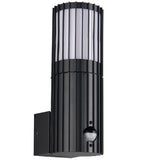 Black Cylindrical Modern Outdoor Wall Lamp with Frosted Diffuser and PIR Sensor IP54
