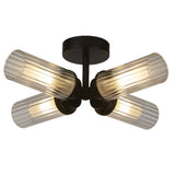 Britalia BR9984BK Matt Black &amp; Ribbed Glass Bathroom Vintage 4 Lamp Ceiling Light - 39cm Diameter IP44 Rated