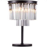 Matt Black and 2 Tier Crystal Glass Modern 3 Light Table Lamp 