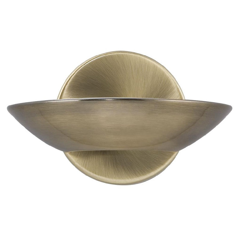 LED Antique Brass & Frosted Glass Round Plate Wall Uplighter 110mm