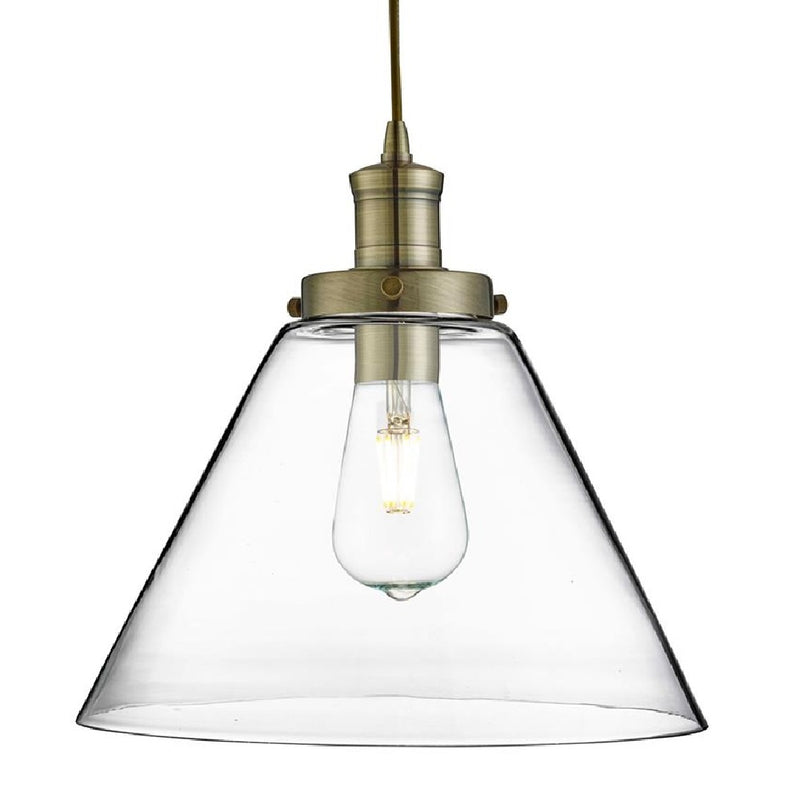 Antique Brass & Clear Pyramid Glass Vintage Pendant Light 29cm