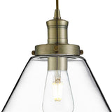 Antique Brass & Clear Glass Conical Pendant Light