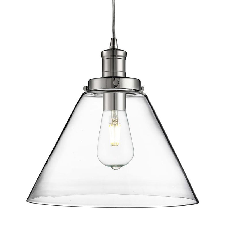 Polished Chrome & Clear Pyramid Glass Vintage Pendant Light 29cm