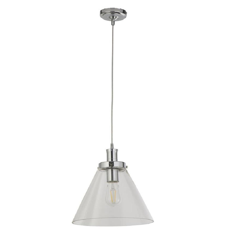Polished Chrome & Clear Glass Conical Pendant Light