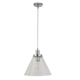 Polished Chrome & Clear Glass Conical Pendant Light