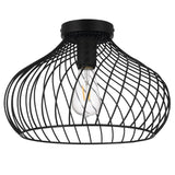 Black Vintage Wire Cage Flush Single Lamp Ceiling Light 365mm