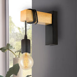 Black and Wood Retro Style Wall Light