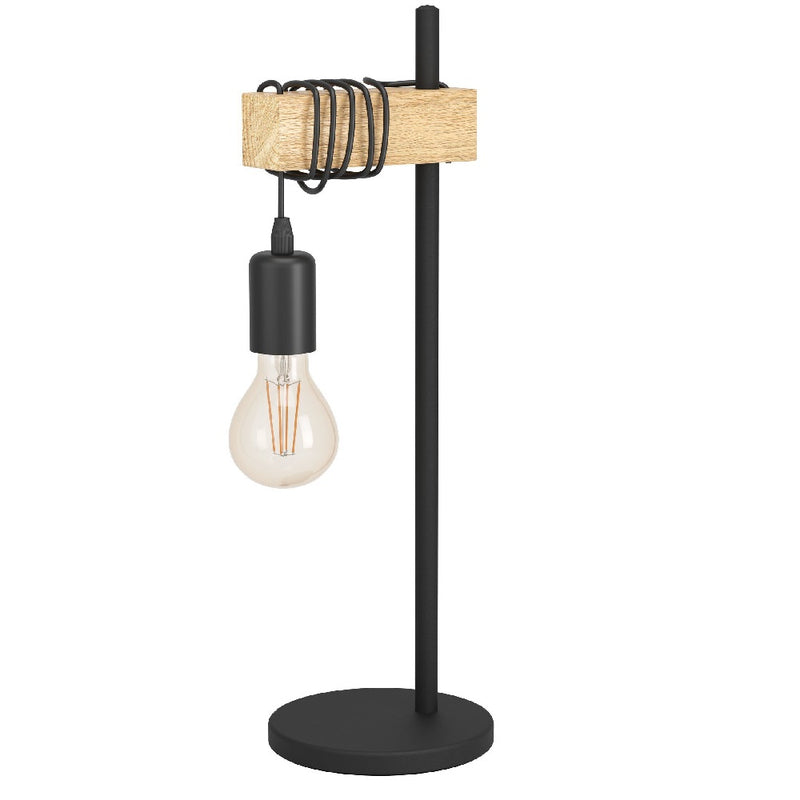 Britalia BR32918 Black and Oak Wood Vintage Single Lamp Table Desk Lamp 