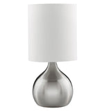 Satin Chrome Modern Globe Touch Table Lamp with White Shade 29cm