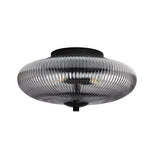 Britalia BR4055 F BK Black &amp; Smoked Ribbed Glass Vintage Domed Flush Ceiling Light - 30cm Diameter
