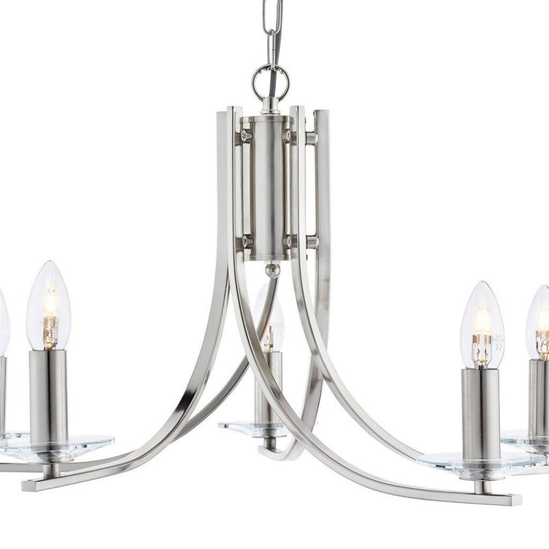 Satin Chrome 5 Lamp Twist Arms Pendant Light with Clear Glass Sconces 620mm