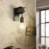 Black & Antique Brown Vintage Industrial Single Lamp Wall Light 190mm