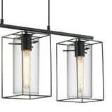 Black Cage and Smoked Glass Tube Shades Vintage 3 Lamp Bar Pendant 745mm