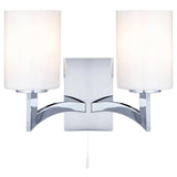 Polished Chrome 2 Lamp Wall Light with White Glass Shades 300mm