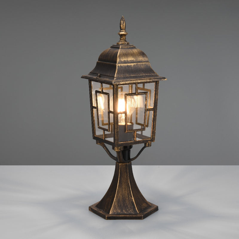 Antique Brass and Clear Glass Vintage Outdoor Lantern Pedestal Post Light 47cm