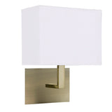 Antique Brass Square Backplate Wall Light with Rectangular White Shade - 260mm