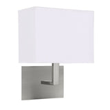 Satin Chrome Square Backplate Wall Light with Rectangular White Shade