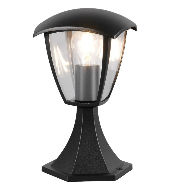 Britalia BR563260132 Black Outdoor Modern Lantern Pedestal Post Light with Clear Shade - 30cm Height