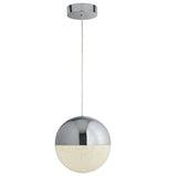 LED Chrome & Crushed Iced Glass Modern Globe Pendant 20cm