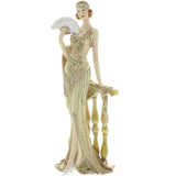 Gold and Cream Resin Art Deco Lady Holding Fan Figurine 38cm